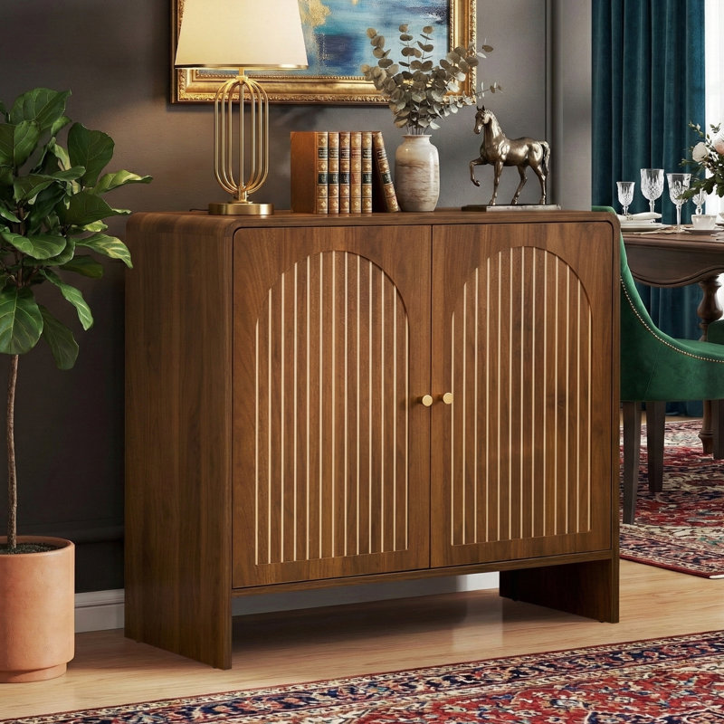 Buffet 31,5 po, 2 portes, arqué, noir, Brun