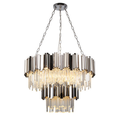 Modern Round Double-Layer Chrome Raindrop K9 Crystal Chandelier, Height-Adjustable