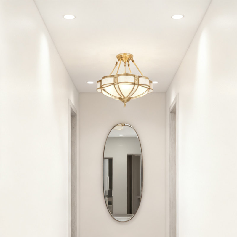 4  - Light Dimmable Semi-flush Mount Chandelier With Glass Lampshade And Light Sources
