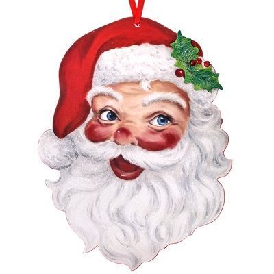 16" Mdf Retro Santa Head Ornament/Wall Piece