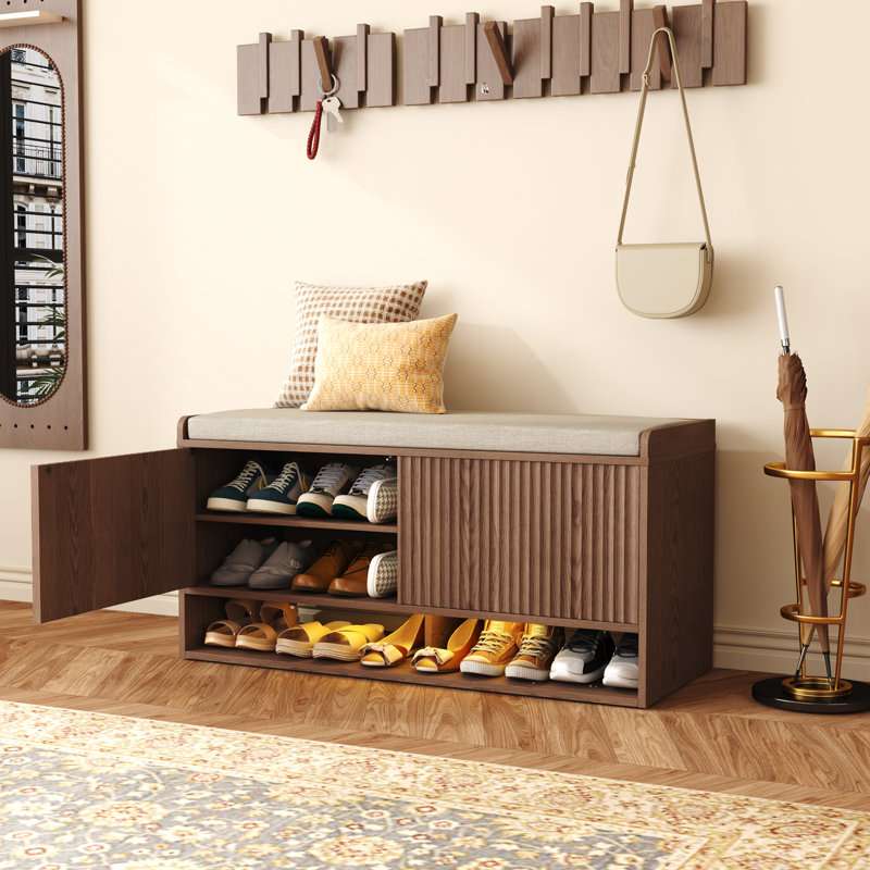 12 Pair Shoe Storage Bench, Walnut
