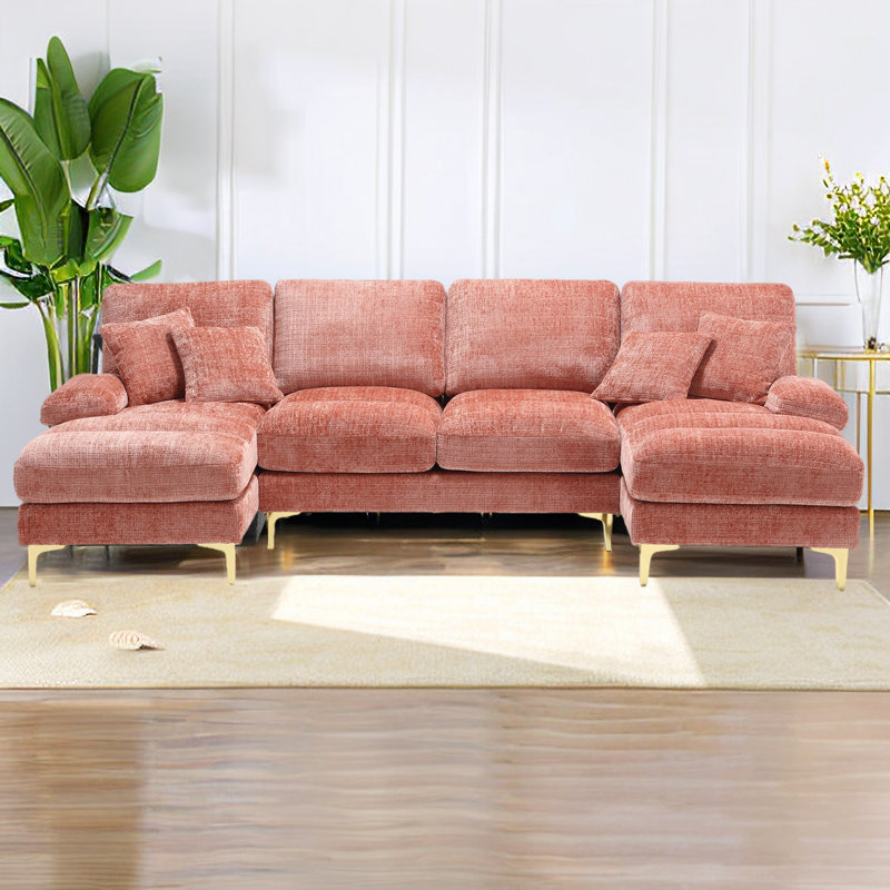 Aadrian Upholstered U-Shaped Sectional, Pink Chenille