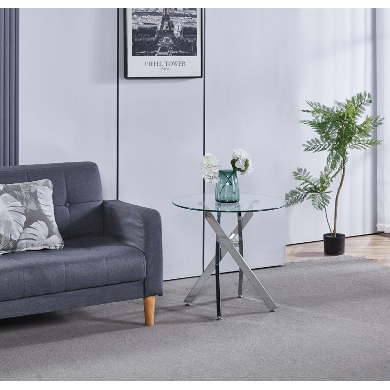 Mose Glass Top Cross Legs End Table