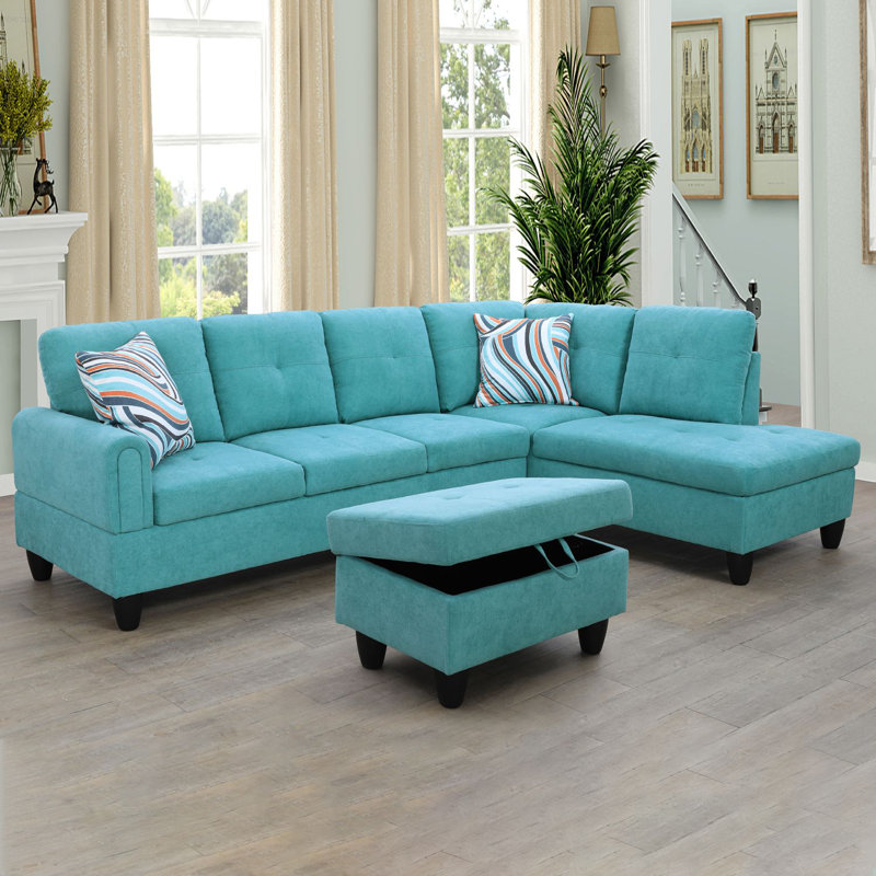 Jacksmith Upholstered Sectional, Right Hand Facing, Seafoam 100% Linen