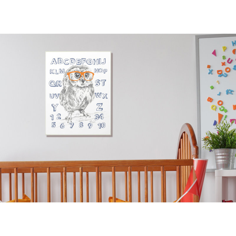 Boyd tonne, art hibou studious alphabet, Plaque murale, H 10 po x l 15 po x P 0,5 po