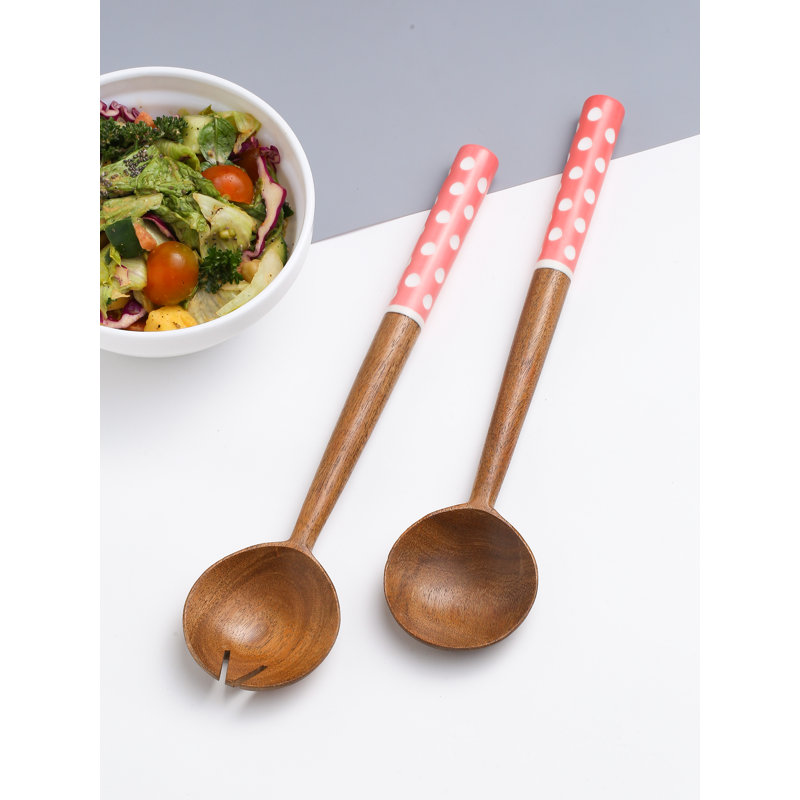 Ensemble à salade en résine et bois, Rose