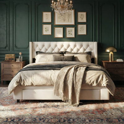 EU King (160x200cm) Velvet Storage Bed with Drawers, Smart LED Headboard with Nailhead Trim & USB Ports,  Beige