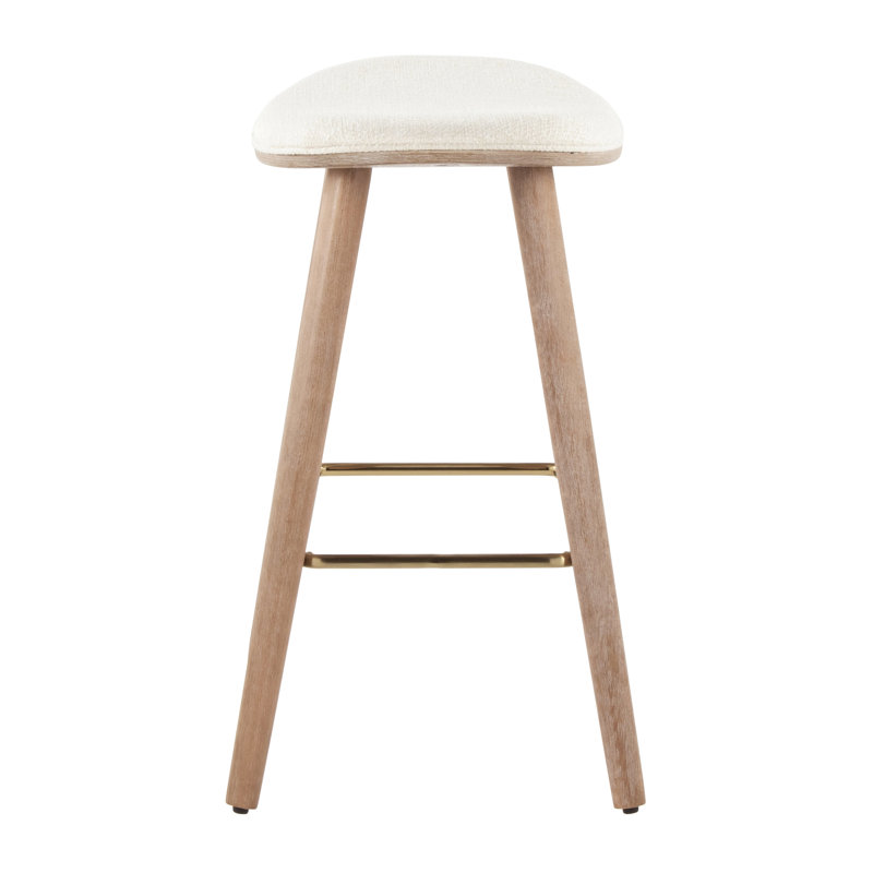 Contemporary White Washed Wood & Cream Saddle Counter Stool, Set of 2
