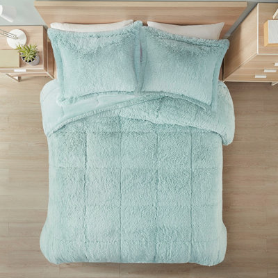 Comforter For Twin - Blue Shaggy Long Fur, Reverse Fur Xl, , Soft Back