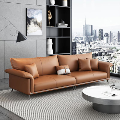 Brown Genuine Leather Modular Sofa cushion couch