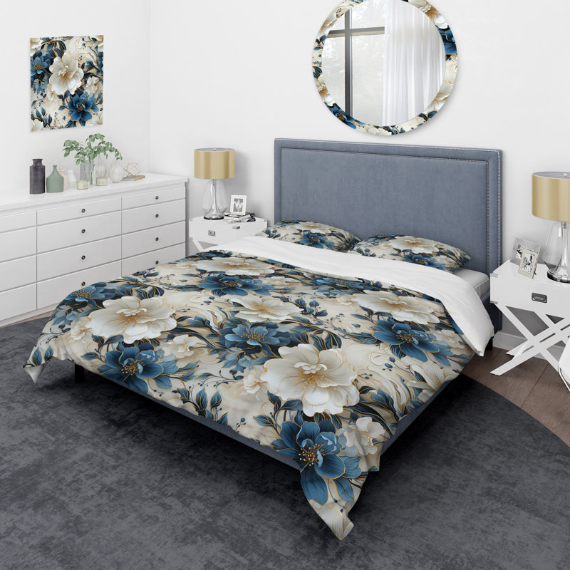 Ensemble de housse de couette en marbre Hrithika Oriental Elegance, Housse de couette simple + 1 taie décorative stan