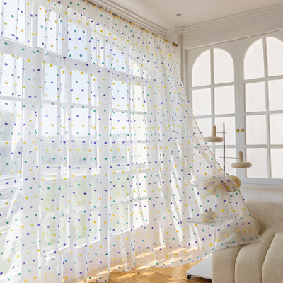 Rideaux transparents à pompons colorés avec passe-tringle Boho