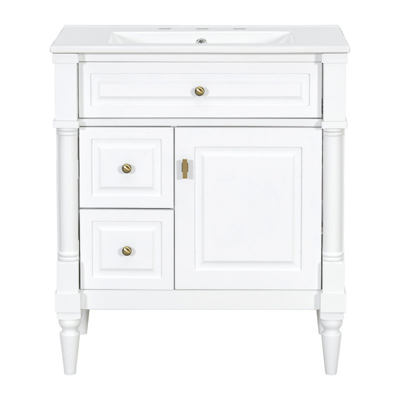 30"W Elegant Bathroom Vanity With Ceramic Sink, White