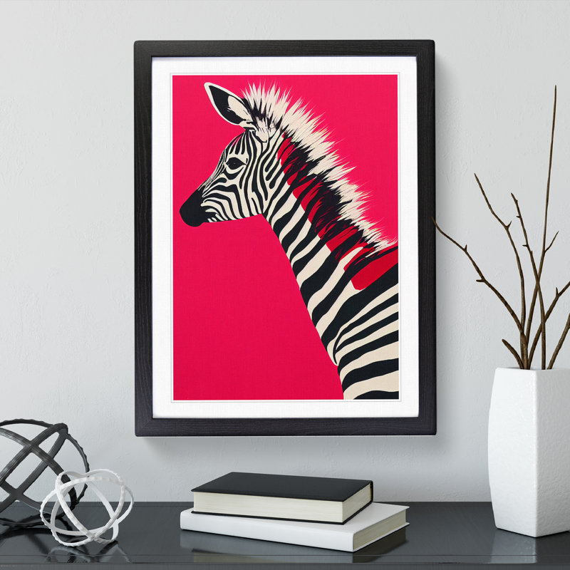 Young Zebra - Single Picture Frame Painting, Black, 64cm H x 46cm W x 2cm D