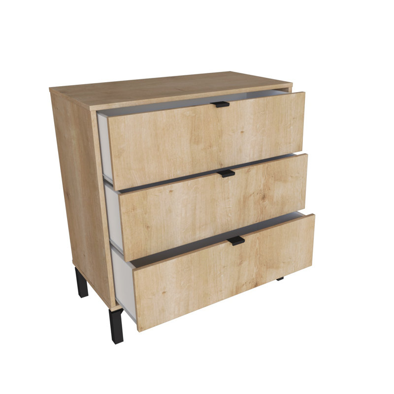 Commode 3 tiroirs Lilieth, Bois naturel