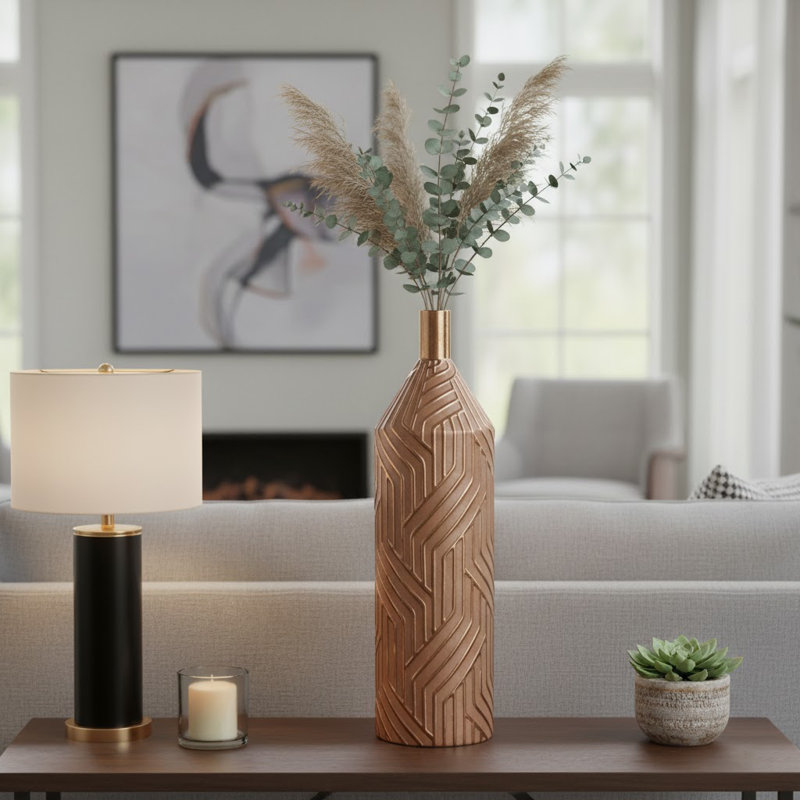 Modern Tall Vase with Geometric Embossed Design – Decorative Home Decor for Table Centerpiece, Flower Vase, or Floor Decoration Accent