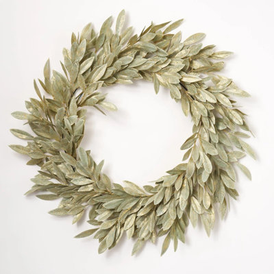 Grande couronne de porte de Noël en feuilles de laurier en or brossé vert sauge - 34 po