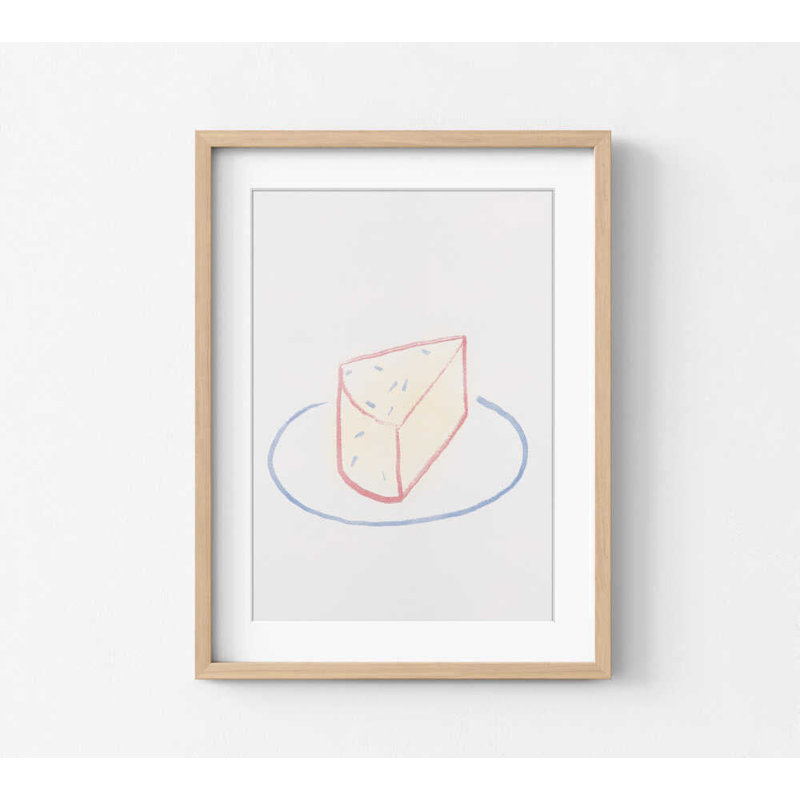 Charmant coin de fromage - Œuvre de fromage encadrée | Impression murale de cuisine, H 10 po x l 8 po, Tanné
