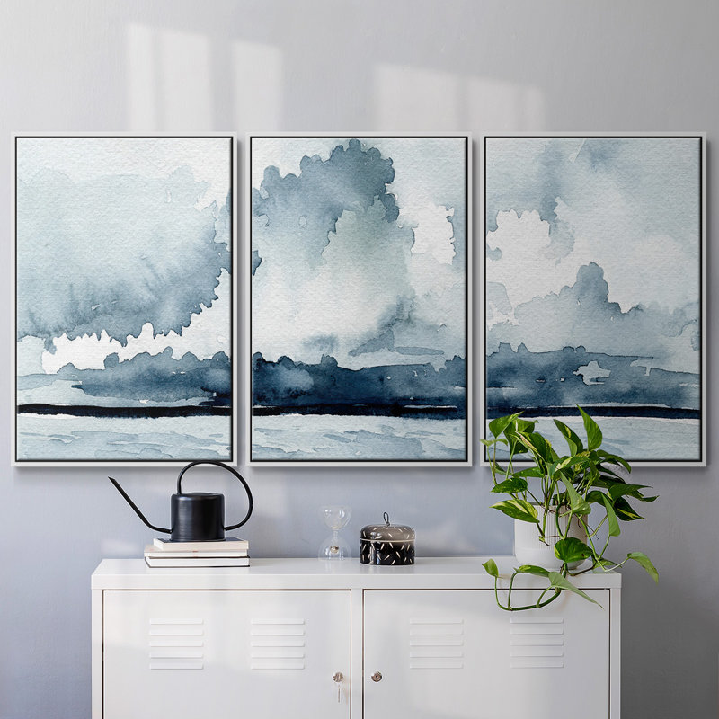 «Passing Rain Storm I» - Toile encadrée à pièces multiples_2740605C, H 40 po x l 78 po x P 2 po, Cadre blanc