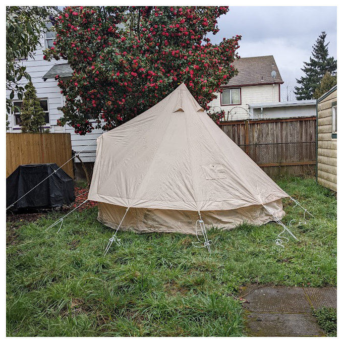 5m Tente cloche en toile de coton de luxe beige pour le camping avec trou pour poêle