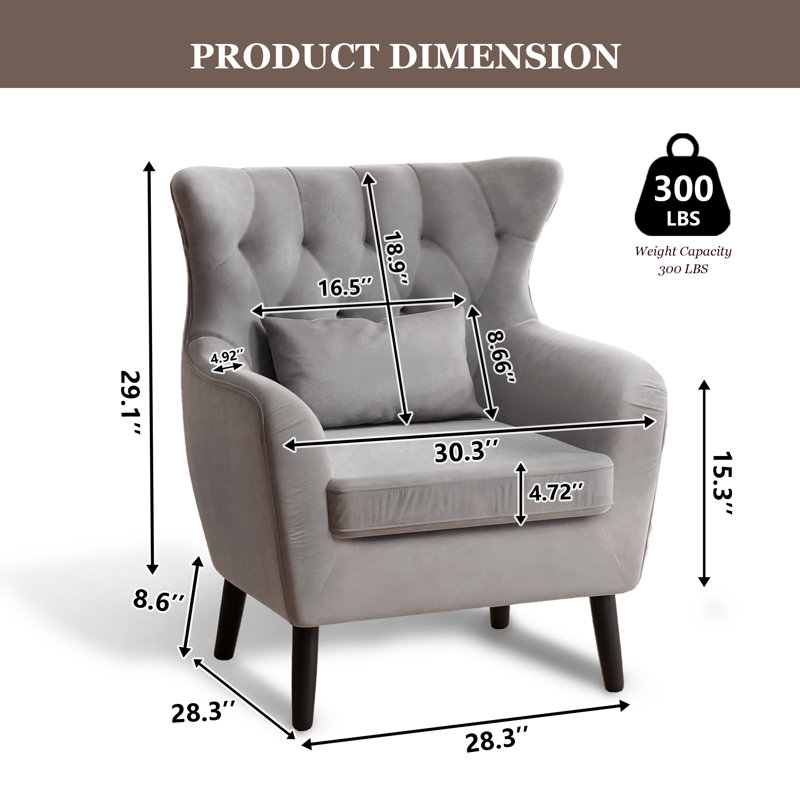 Fauteuil d'appoint rembourré en velours épais et confortable, Gris