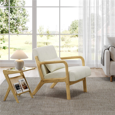 Chaise d'appoint en velours côtelé avec pieds en bois massif