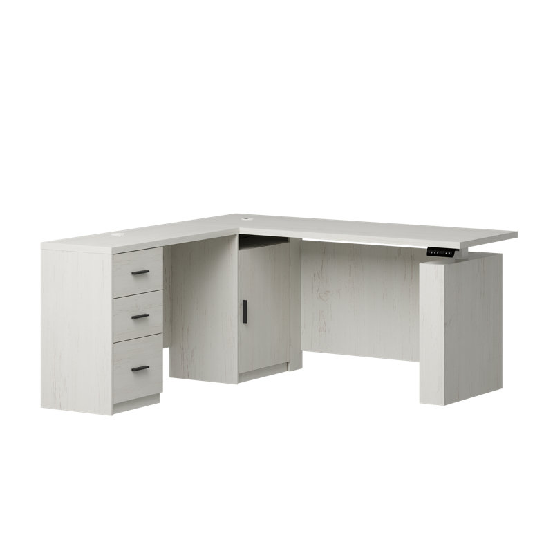 Bureau électrique debout en forme de L, hauteur de mémoire réglable de 63 po, bureau à domicile avec panneaux d'intimité