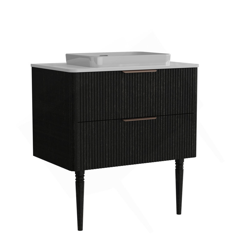 Meuble-lavabo rayé avec lavabo en céramique Elena, pour salle de bain moderne, pré-assemblé, Noir