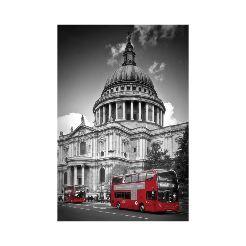 London St. Paul’s Cathedral And Bus by Melanie Viola - Print on Canvas, 66.04cm H x 45.72cm W x 3.81cm D, Wrapped Canvas