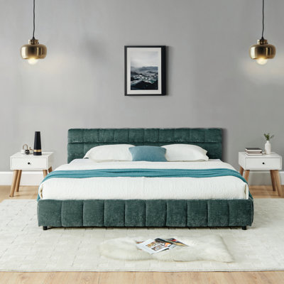 Très grand lit californien avec rangement, revêtement en chenille, style moderne pour la maison