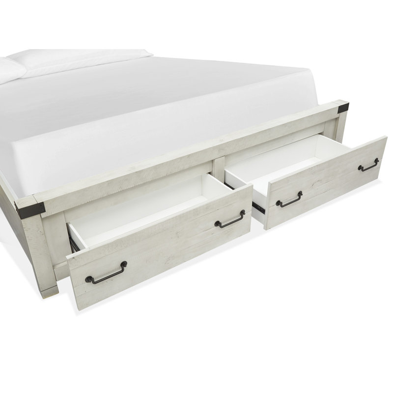 Grand lit de rangement à panneau avec 2 tables de chevet ouvertes, Ensemble de 3 pièces : lit, 2 tables de chevet, Grand lit