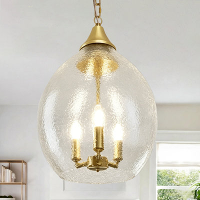 3-light Glass Gold Dimmable Pendant Light For Dining Room