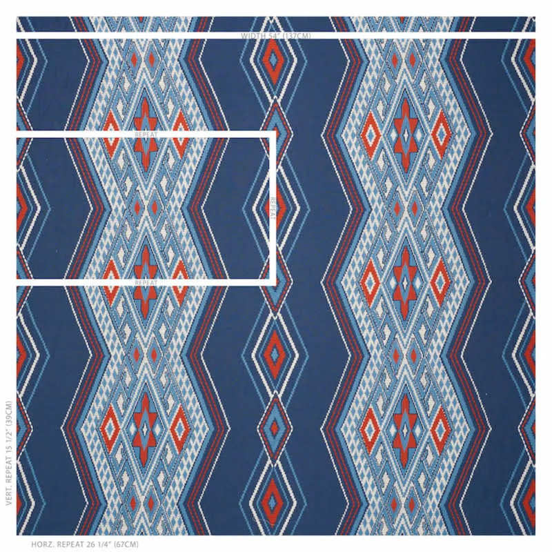 Bayeta Embroidery Fabric, Blue/Red