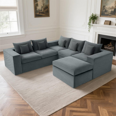 Canapés modulaires Boneless de 96 po, canapé modulaire à 5 places en forme de U avec siège profond, canapé en velours côtelé en mousse à mémoire de forme avec repose-pieds, canapé de plancher pour la chambre à coucher du salon