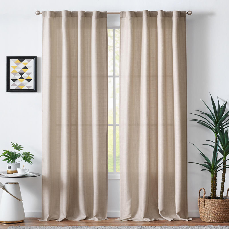 Semi Sheer Rod Pocket Farmhouse Textured Curtains, Beige, 38" W x 96" L
