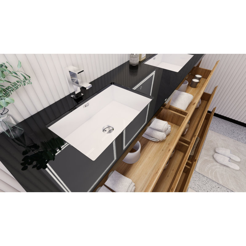 Santrice 70.8'' Double Bathroom Vanity with Acrylic Top, Natural Oak