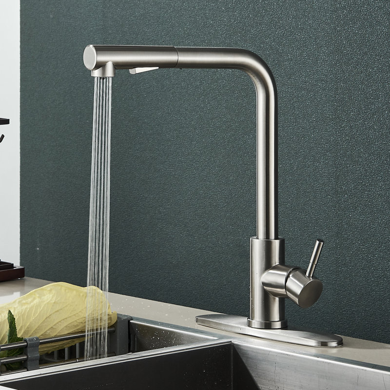 Kitchen Faucet, Kitchen Sink Faucets with Pull Down Sprayer, Commercial Pull Out Kitchen Faucet for Sink 1 or 3 Hole, Single Handle Stainless Steel Sink Faucet for Bar RV Laundry Outdoor