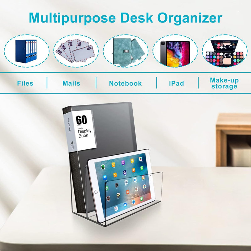 Trieur de dossiers en acrylique transparent - Organisateur de bureau à hauteur progressive à 3 niveaux pour le bureau et la maison