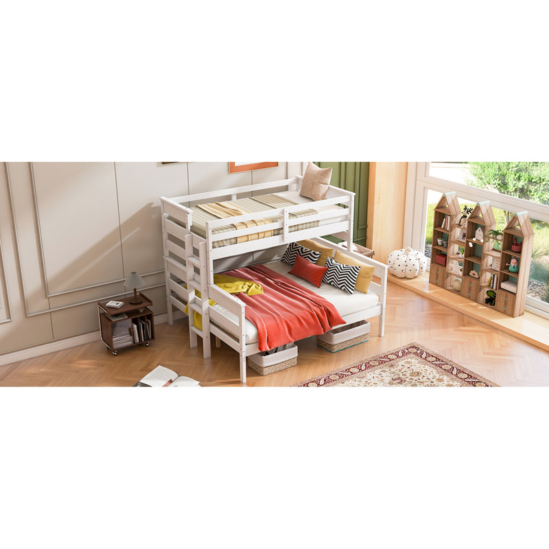 Twin Xl Over Queen Bunk Bed, White - Bed For Bedroom With Mattress Support Space Saving
