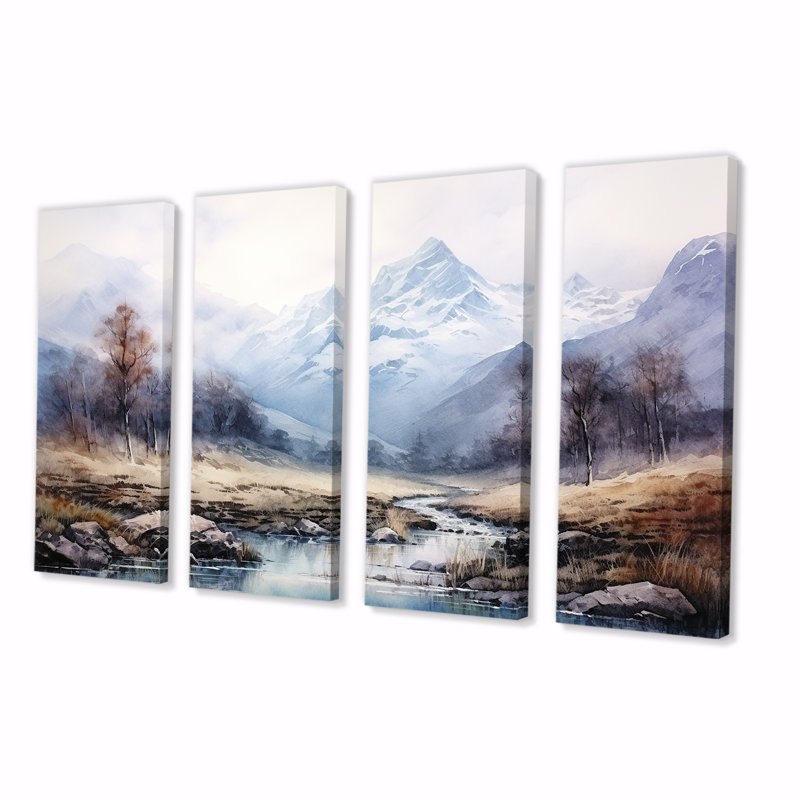 «European Fog Mountain Dream II - Winter Landscape», ensemble de 4 décorations murales, H 28 po x l 48 po