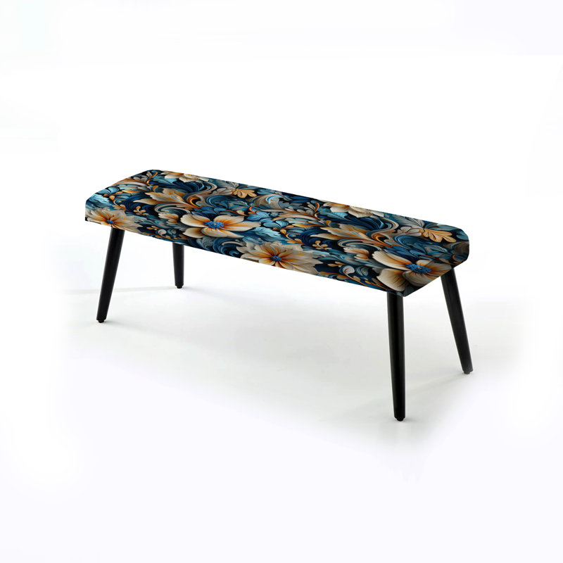 Blue Springtime Floral Symphony Ballet - Banc rembourré floral noir