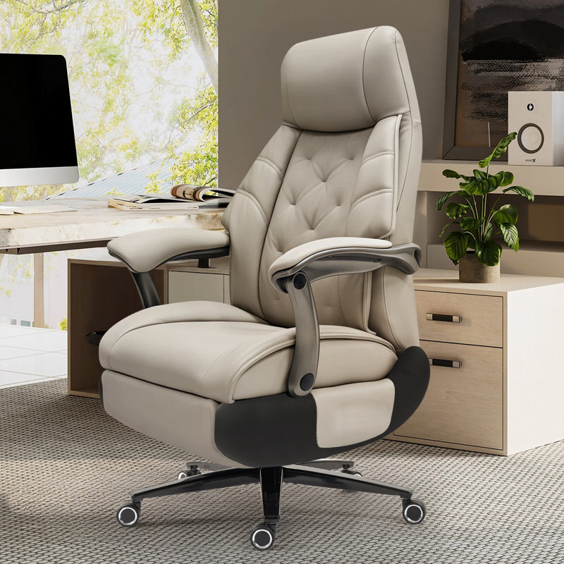 Fauteuil de bureau Kinnls Magnus Big and Tall 500lbs - Fauteuil inclinable électrique en cuir avec massage, chauffage et ventilation, dossier haut ergonomique avec repose-pieds 