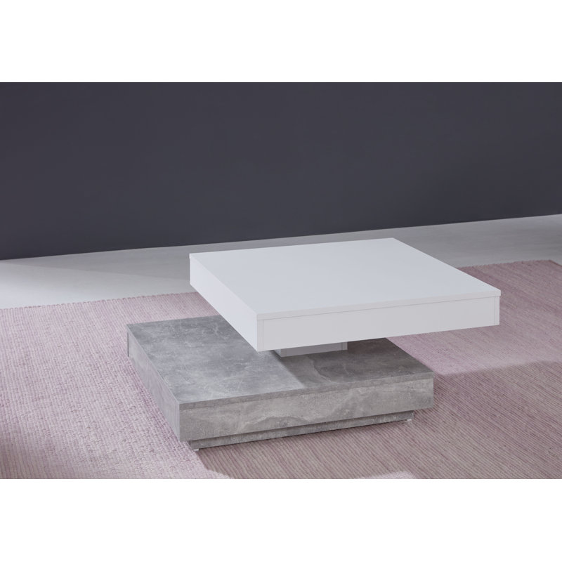 Agatha Pedestal Coffee Table with Storage, White/Light Grey