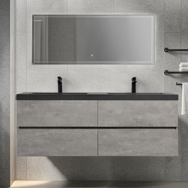 Meuble-lavabo mural mural flottant simple gris, 71"