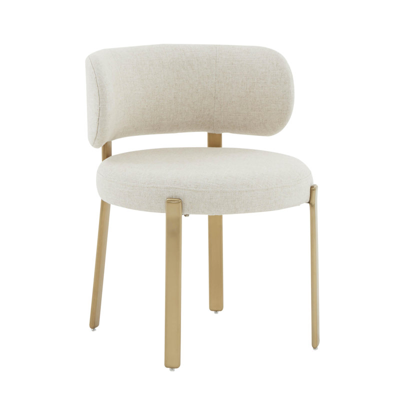 Cream Linen Upholstered Dining Arm Chair with Light Wood Legs