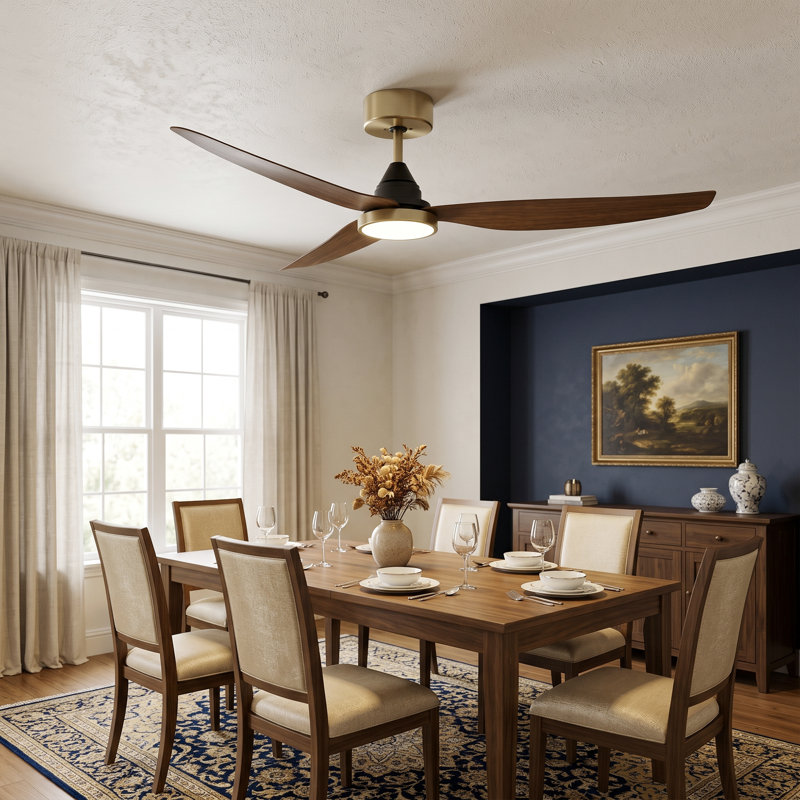 Ensemble de 2 ventilateurs de plafond de 54 po avec lumière et télécommande à haut débit d'air 6500CFM, Gold; Walnut