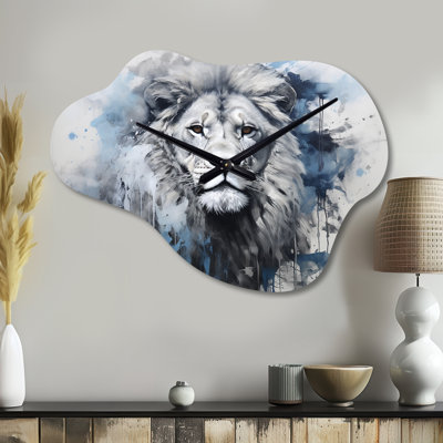 Horloge murale asymétrique en métal gris et bleu Savannah Royalty Lion II