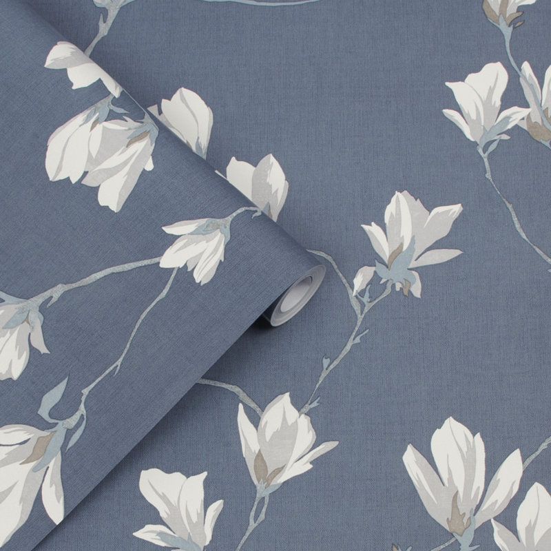 Laura Ashley Magnolia Grove Wallpaper Roll, Dusky Seaspray