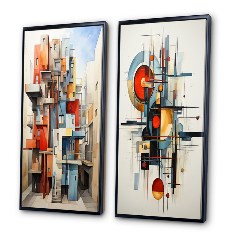«Constructivism Geometric Exploration Systematic», 2 pièces sur toile, H 20 po x l 24 po, Cadre noir