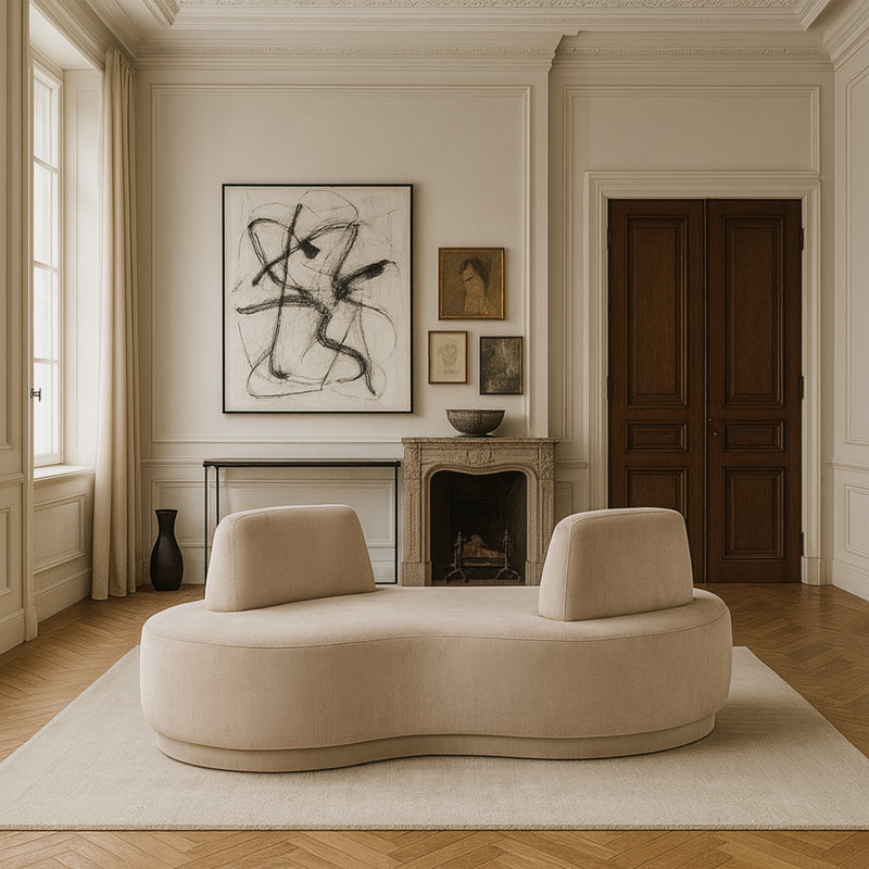 Chaise longue / causeuse Argyle, Tissu chenille beige